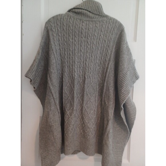 LOFT gray cableknit turtleneck sweater M/L oversize open sides boho poncho layer - Picture 4 of 11